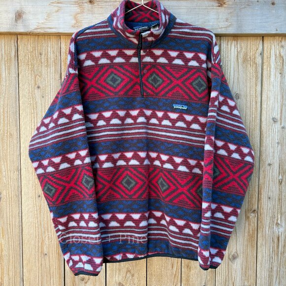 Patagonia‎ Vintage Saltillo Burnt Chili Synchilla Snap-T Fleece Size Large 90s - Picture 15 of 15